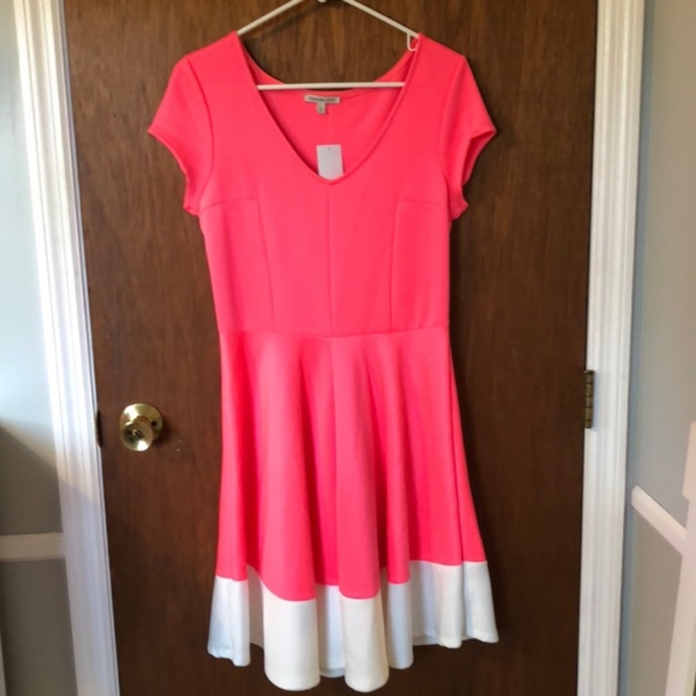 Bright pink color block dress